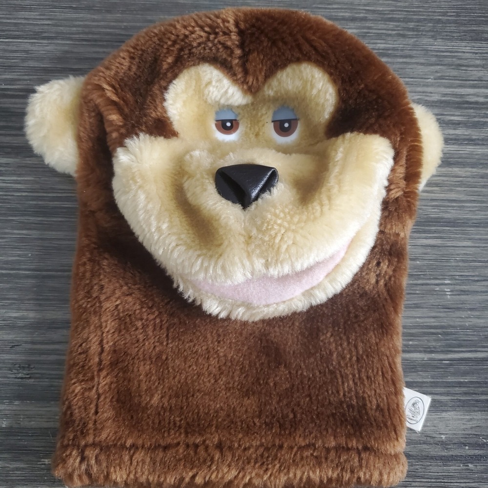 Vintage Gepeddo Brown Monkey Hand Puppet - Thick Fabric, Kitschy Plastic Eyes 8"